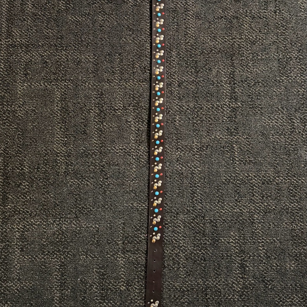 Zara Studded Leather Belt with Turquoise Accents (38”)